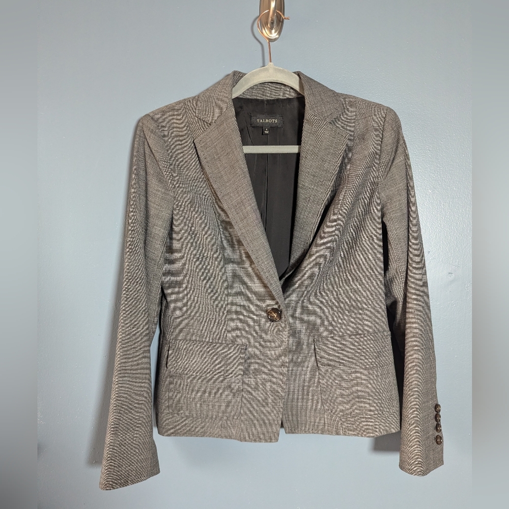 Talbots Classic Gray Blazer for Women Size 4 Woolblend Single Button